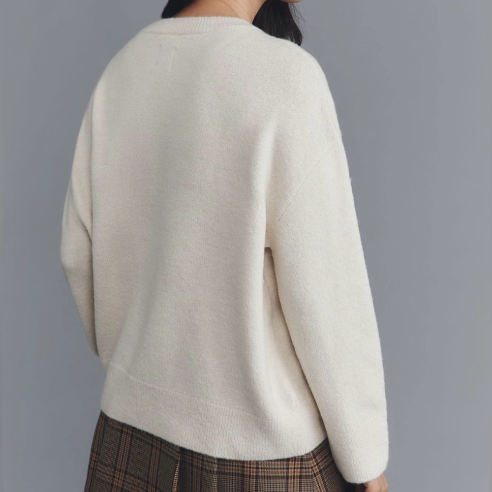 Anthropologie Maeve Crew Neck Dog Icon Pullover Sweater Neutral Doodle Size XL - Picture 3 of 11